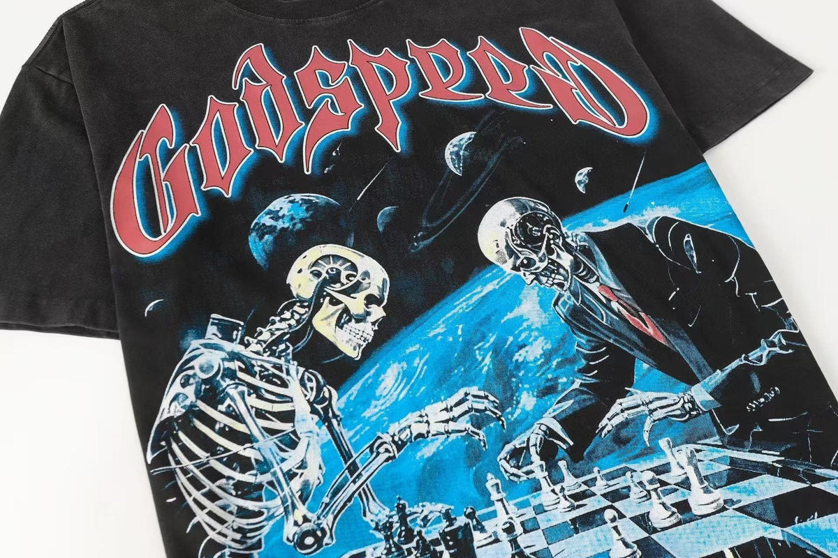 Godspeed Skeleton Chess Graphic T-Shirt